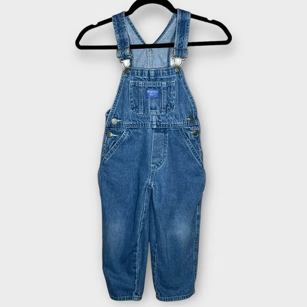 OSHKOSH B'GOSH Denim Overalls Kids Size 4 Classic Blue Vintage Style